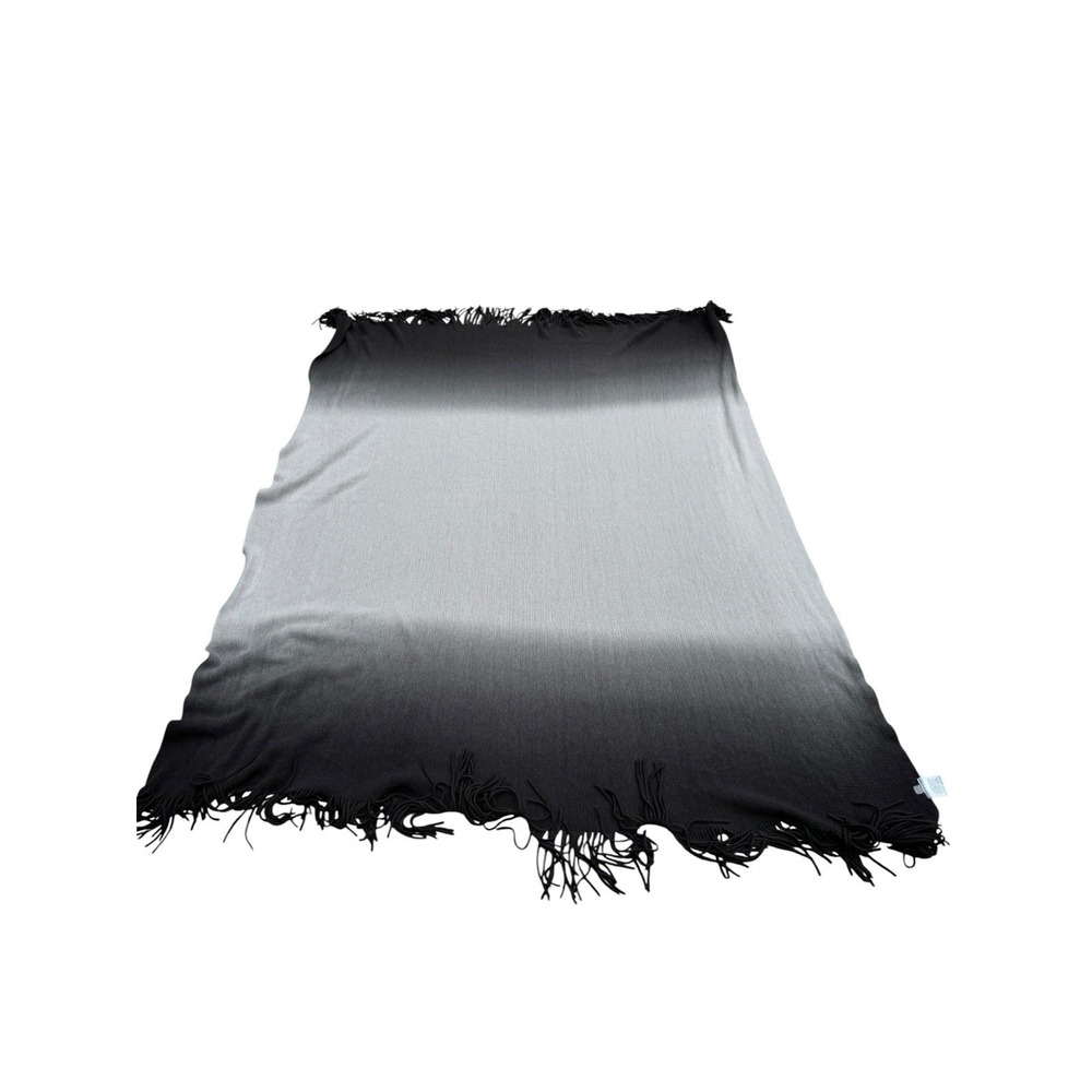 Martha Stewart Collection Throw Blanket Black Grey Ombre Fringe Soft Cozy 52"x70
